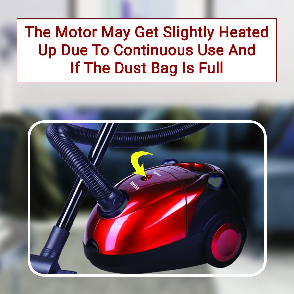 INALSA Vacuum Cleaner for Home Spruce-1200W| with Blower Function| Reusable Cloth dust Bag| Multiple Accessories | Dust Full Indicator | 2 Year Warranty (Red/Black)