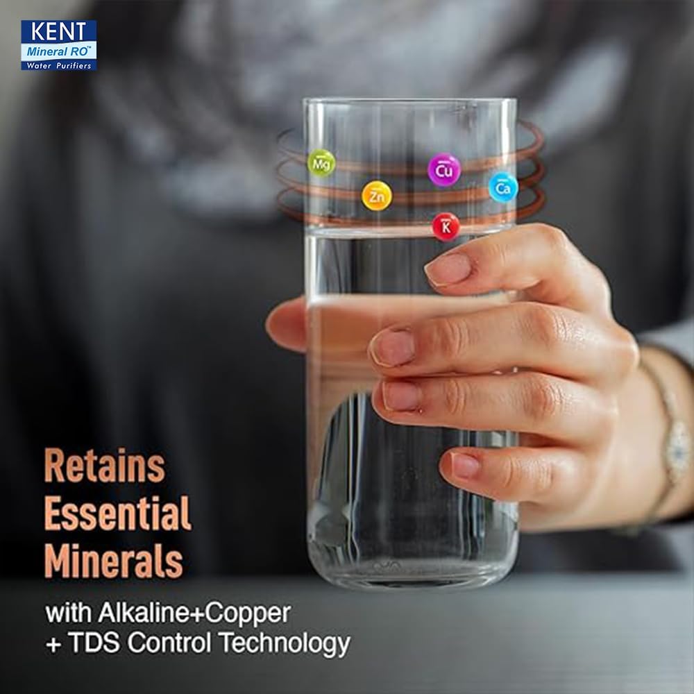 KENT Supreme Plus Alkaline+Copper RO Water Purifier | RO+UV+UF+Alk +Cu+TDSControl+UV LED Tank|Advanced ROTech for SabseShudh Paani |Auto Flush| 8L|20LPH| Ideal for Borewell/Tanker/MunicipalWater|Black