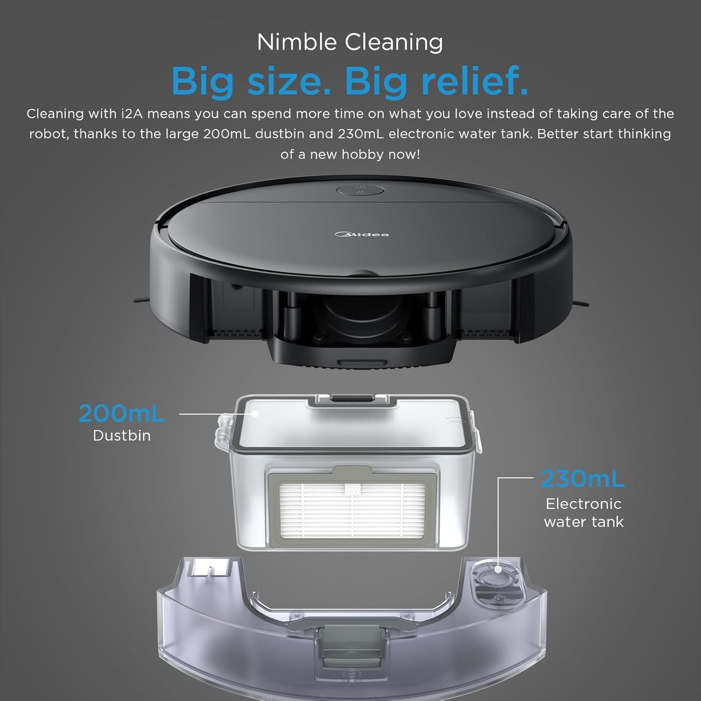 Midea I2A Robotic Vacuum Cleaner with Remote |Wet & Dry |BLDC Motor | 1200Pa Strong Suction | Anti Fall Function | Anti-Collision & Auto Return Charge Function
