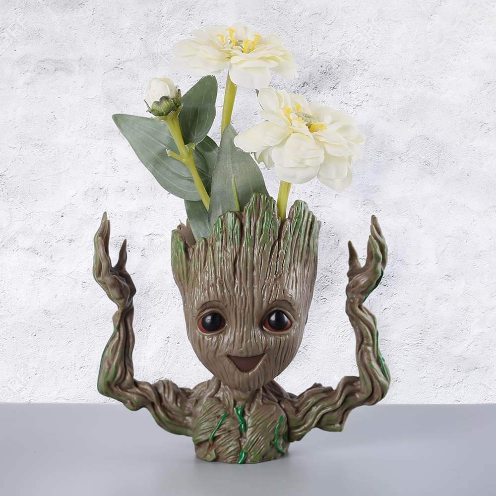 Zesta Groot Pen Stand/Groot Flower Pot Gift for Men/PVC Decorative Items for Office or Home 16 Cms Desk Decor - GR0002 - Springkart 