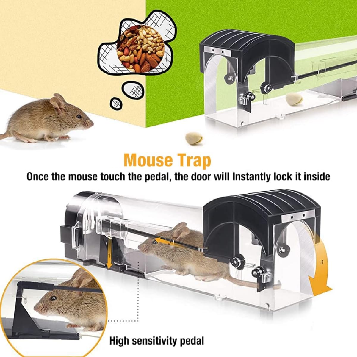 BAREPEPE Smart Rat Catcher Trap for Home Mouse Trap Cage for House Garden Patio Rat Trapper for Mice Rodent Reusable - Black - Springkart 