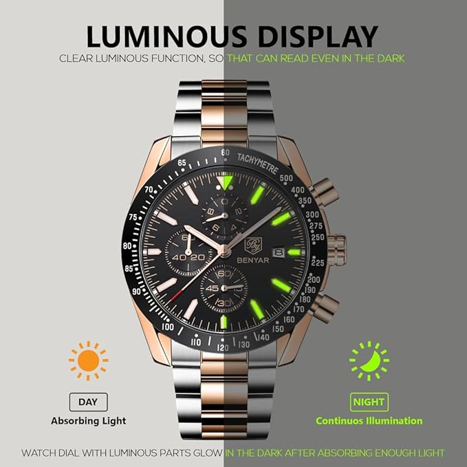 BENYAR Men's Luxury Chronograph Watch – Business, Casual | Quartz Movement with Date Display | Stylish Wristwatch | Gift for Men