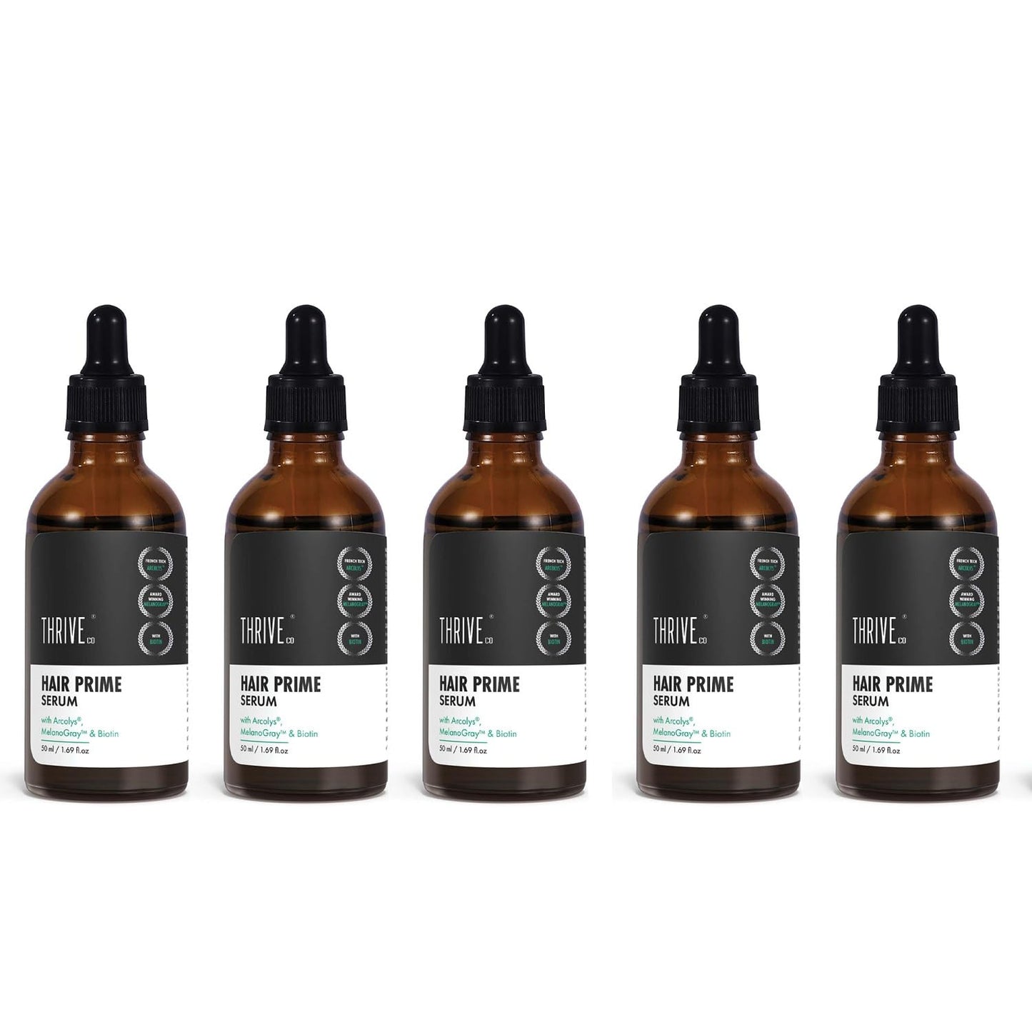 ThriveCo Anti-Grey Hair Prime Serum | Reverses & Limits Hair Greying | Arcolys + Biotin + Black Tea Extract | Light-Weight, Non-Sticky & Odourless | For Men and Women | 50 Ml