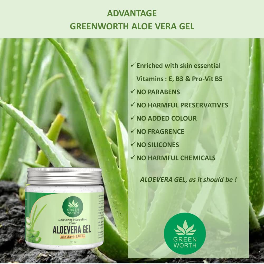 GREEN WORTH Pure Aloe Vera Gel 400 Gm (Pack Of 2 X 200 Gm) - Springkart 
