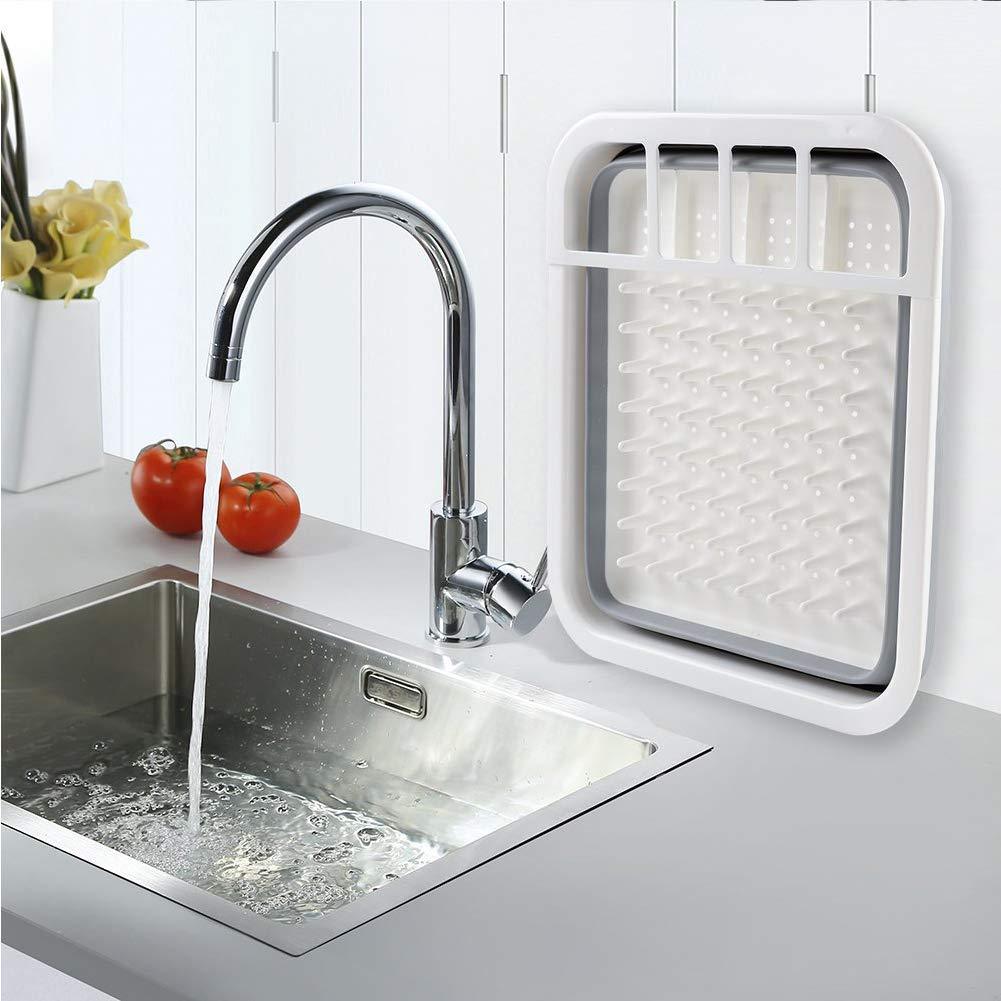 Collapsible Folding Silicone Dish Drying Drainer Rack with Spoon Fork Storage Holder - Springkart 