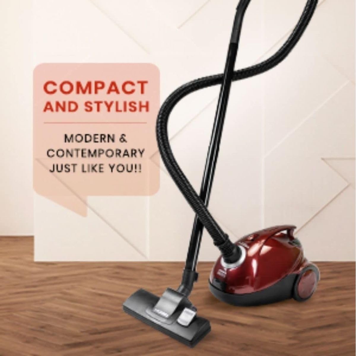 Eureka Forbes Quick Clean DX Vacuum Cleaner with 1200 Watts Powerful Suction Control, 3 Free Reusable dust Bag worth Rs 500, comes with multiple accessories, dust bag full indicator (Red), standerd