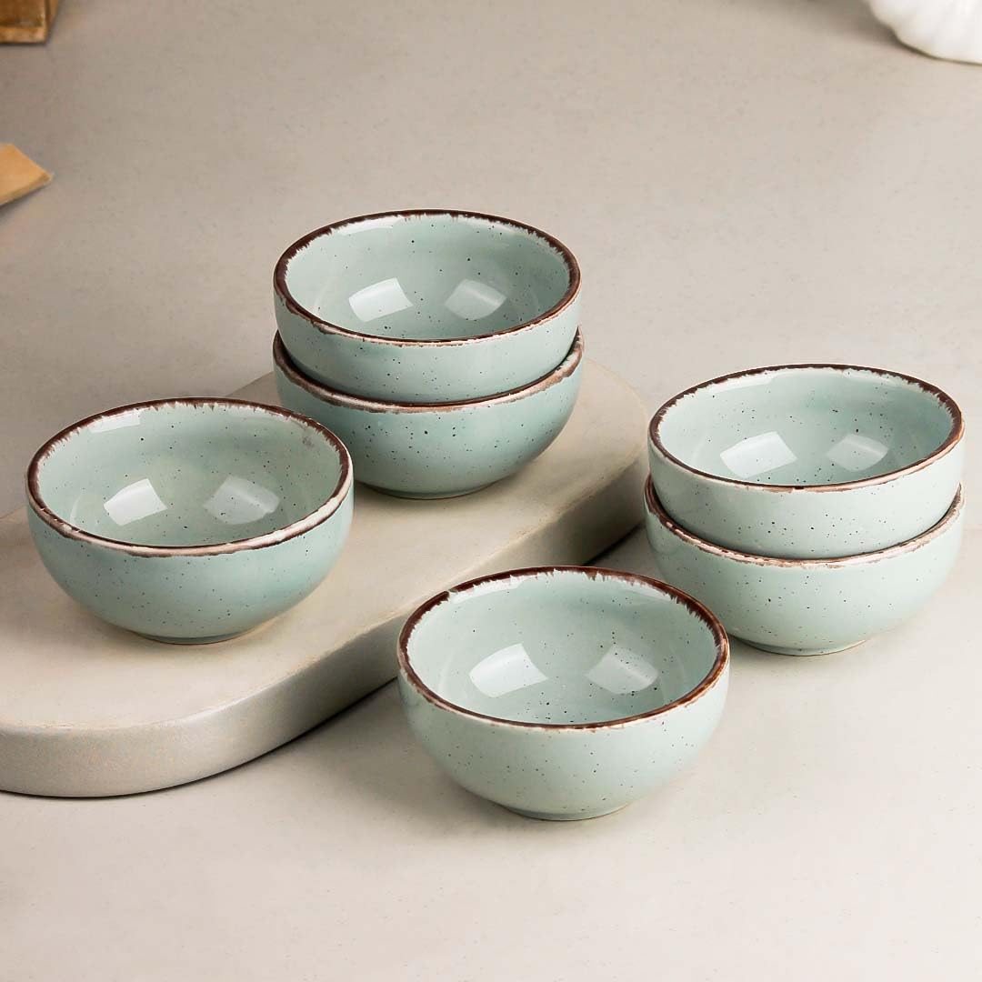 The Earth Store Glam Green Ceramic Bowl Set of 4, 250 ML Microwave & Dishwasher Safe Bowl Katori for Serving Snacks, Dal, Rice, Dessert | Perfect for Gifting and Daily Use