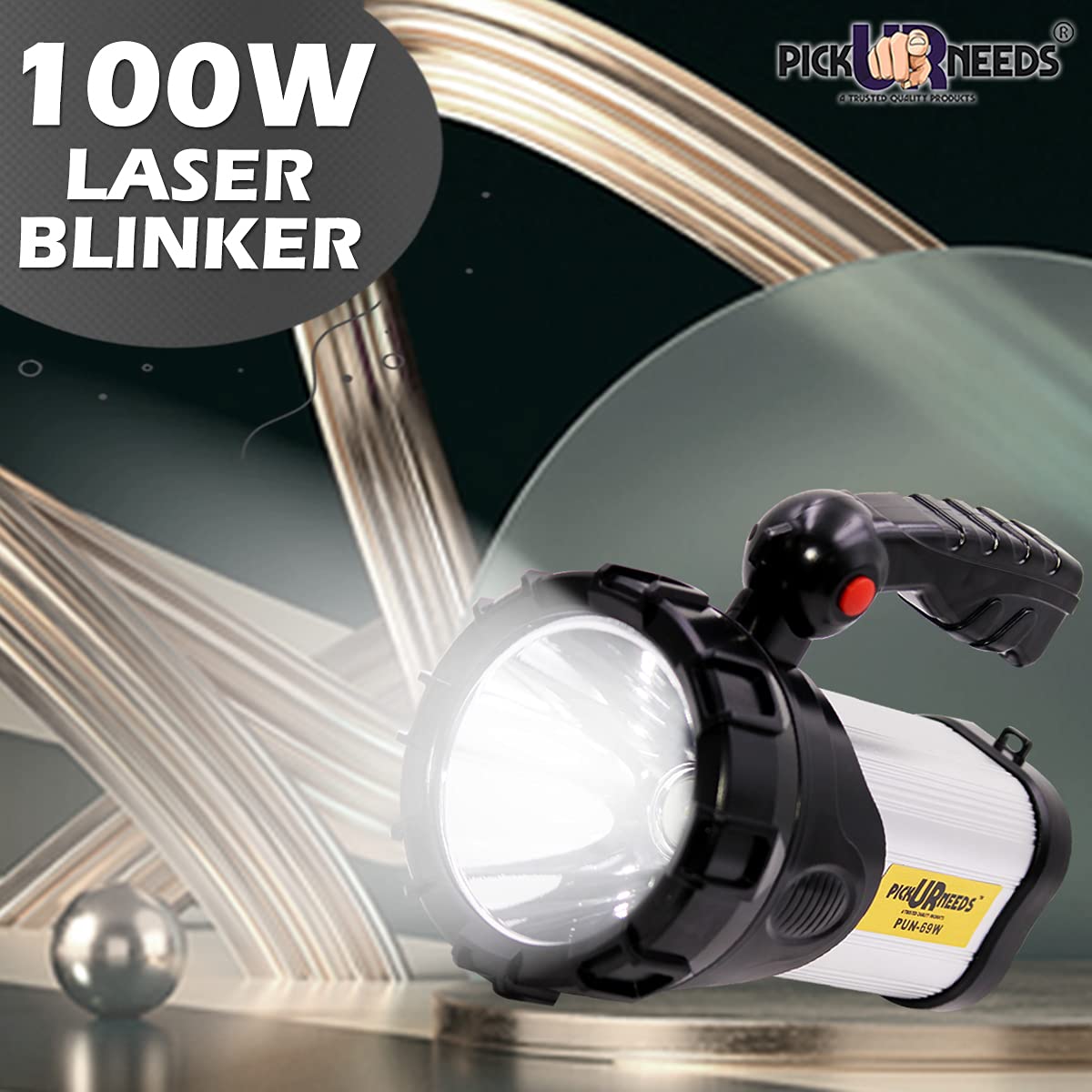 Pick Ur Needs Prime Metal 100W Rechargeable Waterproof Bright Led Torch Light Laser Long Range Distance High Power Search Light (Silver), 7000 Lumen - Springkart 