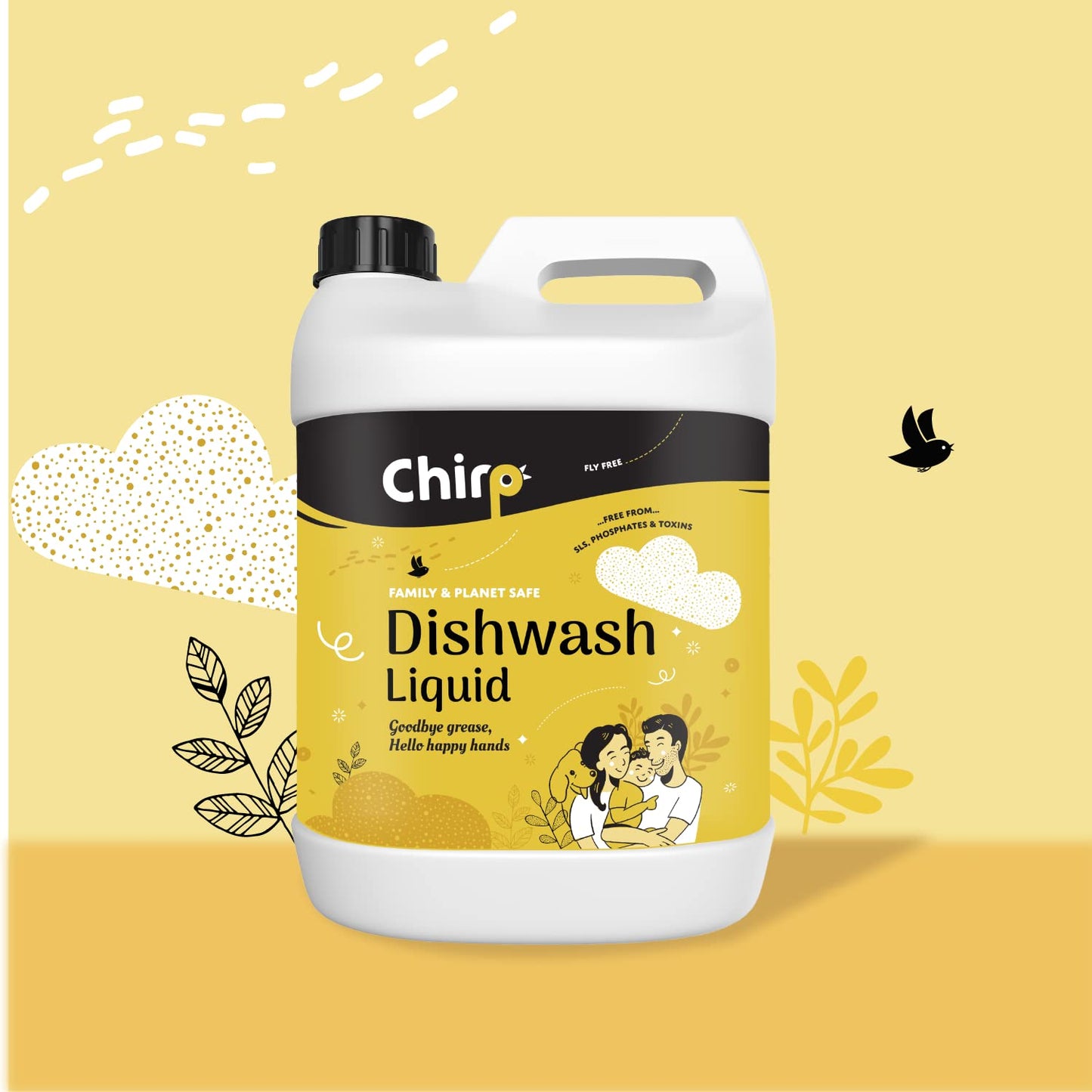 Chirp - Dishwash Liquid Gel (5Lits), Ecofriendly with Natural, Organic, Herbal, Non-toxic, Plant-based Ingredients, Gentle on Sensitive Skin