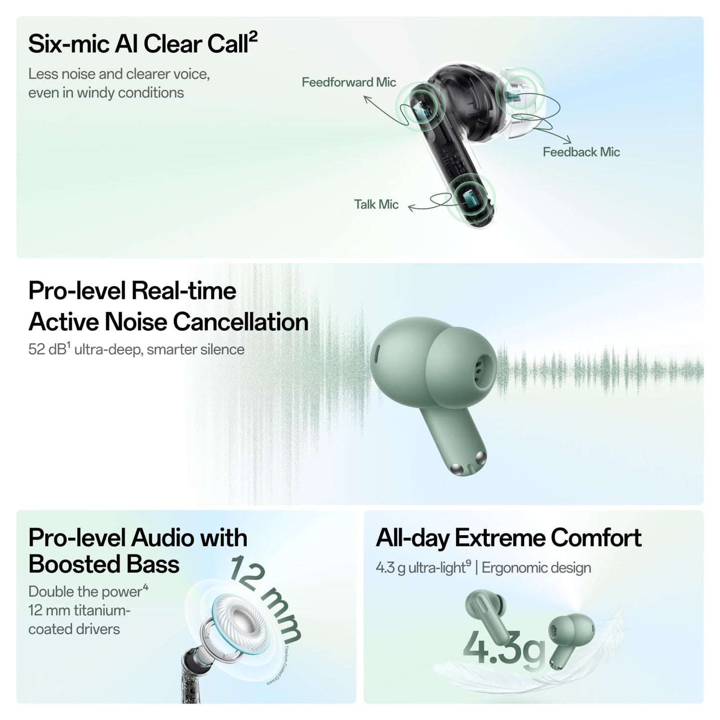 OnePlus Nord Buds 4 TWS Earbuds with 52dB Real-time ANC, Game Sound Spatial Audio, 6-Mic AI Clear Calls, Up to 54hrs Playback, 10 min for 11 hrs Fast Charging, Bluetooth 6.1 - Stellar Black