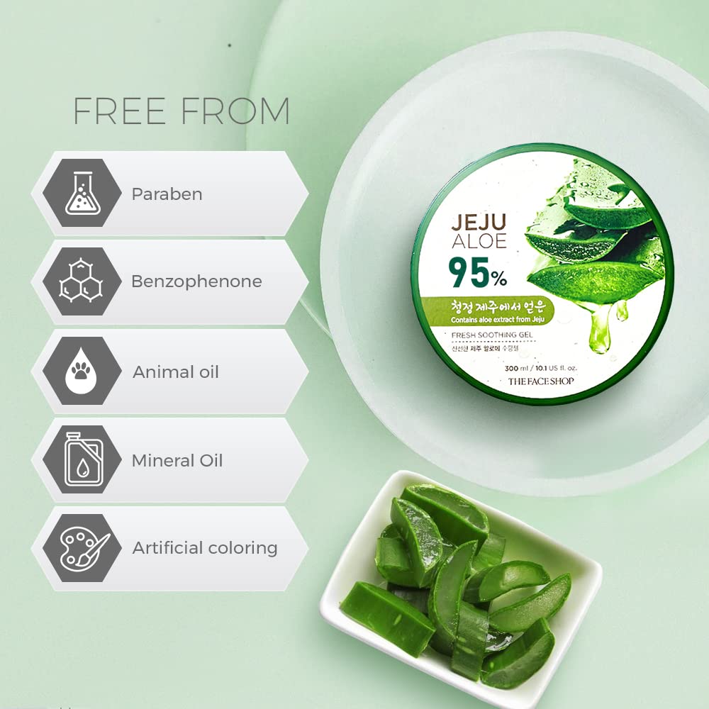 The Face Shop Non-Sticky Transparent 3 in 1 Aloe Fresh Soothing gel for Skin, Body and Hair | Pure Aloe Vera & Vitamin E for Skin and Hair | Korean Skin care products, 300ml - Springkart 