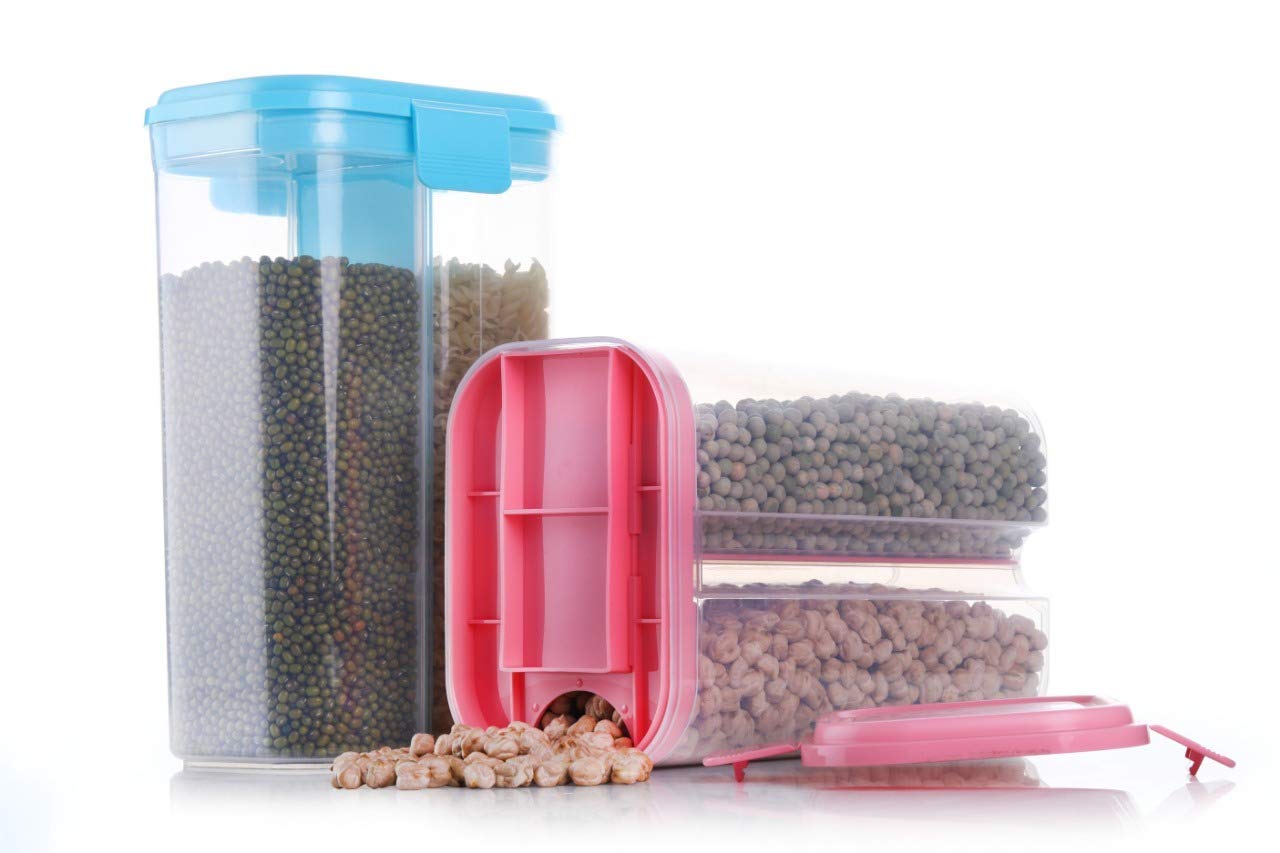 Plastic 2 Sections Air Tight Transparent Food Grain Cereal Storage Container (2 ltr) - Springkart 