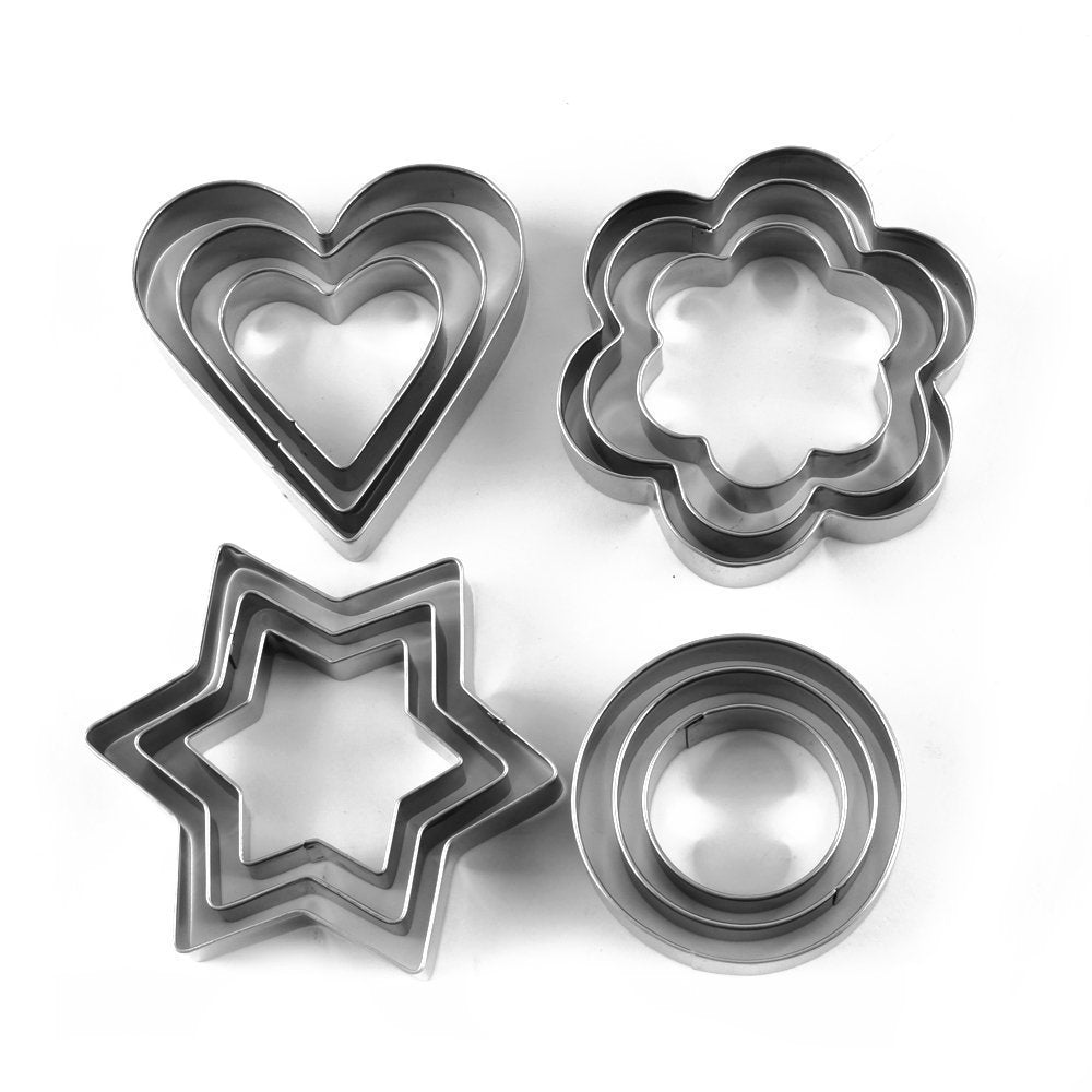 Cookie Cutter Stainless Steel Cookie Cutter with Shape Heart Round Star and Flower (12 Pieces) - Springkart 