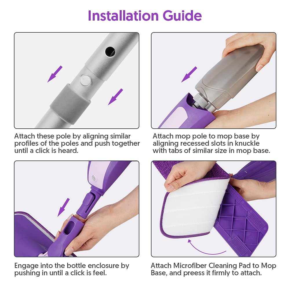 SEVENMAX Spray Mop For Floor Cleaning - Microfiber Floor Mop With 550Ml Refillable Bottle 3 Washable Pads Kitchen Dry Wet Flat Dust Mop For Cleaning Hardwood Laminate Wood Ceramic Marble Tile Floors