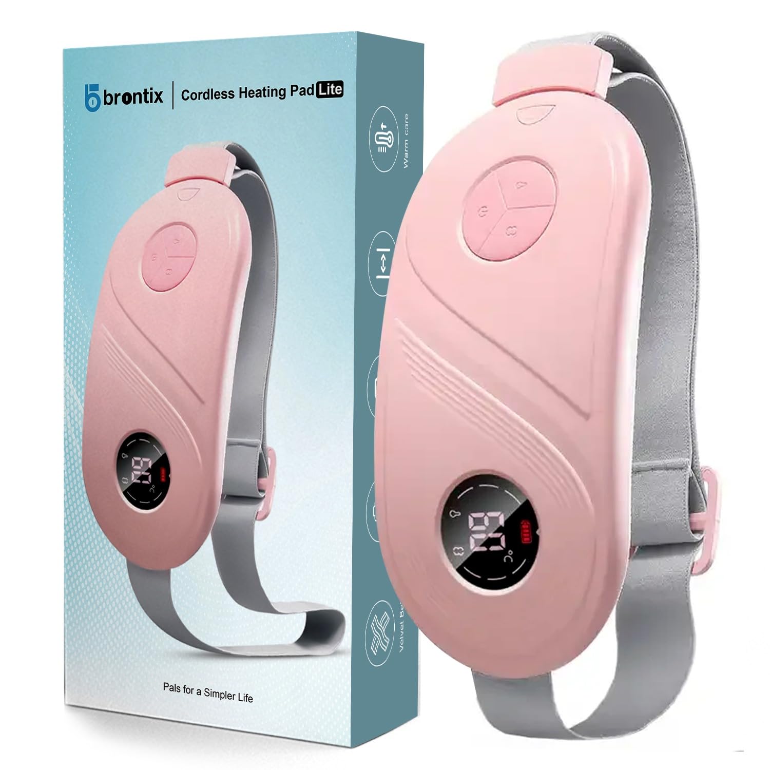 BRONTIX Period Cramp Relief Massager With 6 Modes Heating Pad For Back Pain, Crampfree-Period Cramp Relief Heater And Massager, Works As Periods Pain Relief Products, Rose