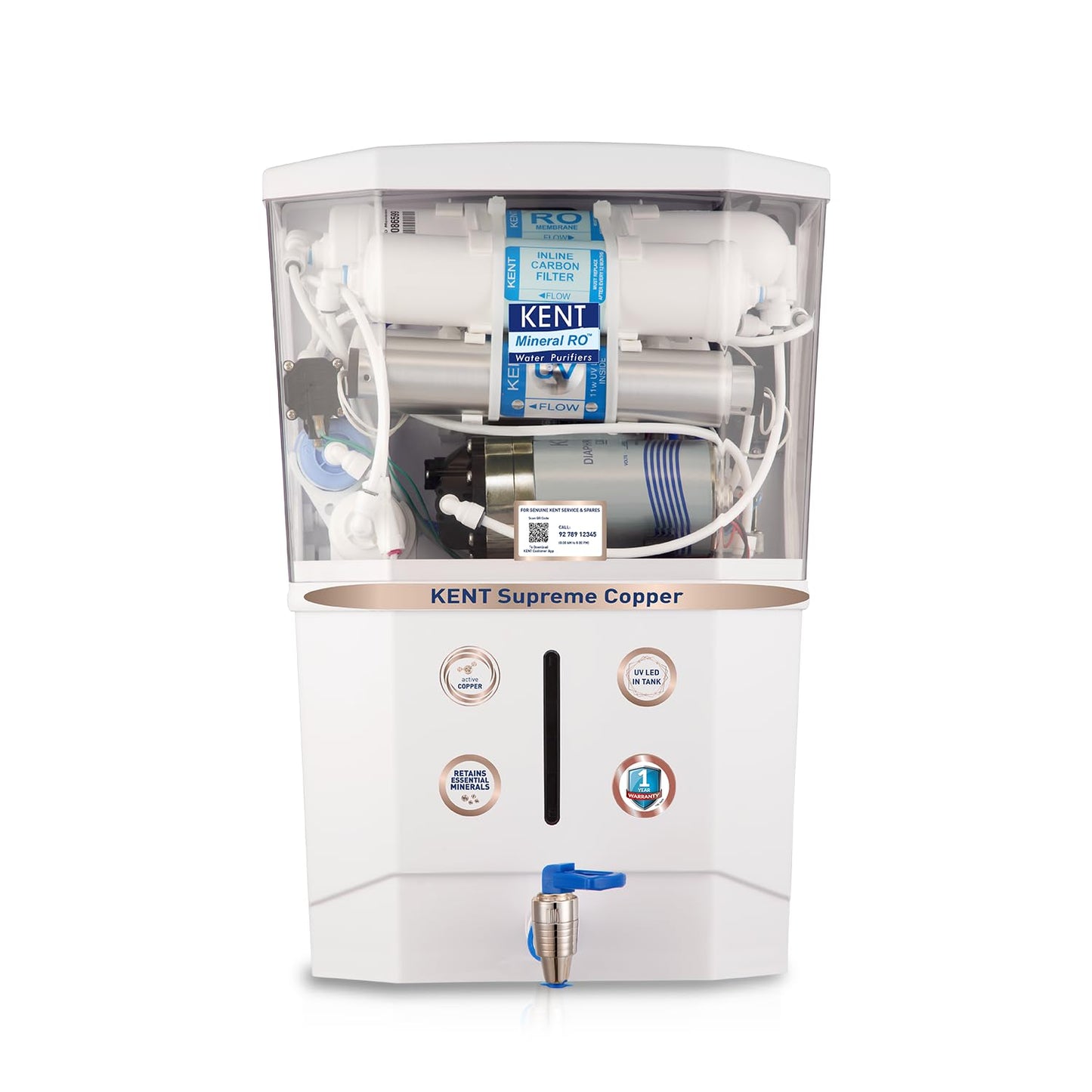 KENT Supreme Alkaline RO Water Purifier|RO+UV+UF+Alkaline+TDS Control+UV LED Tank |.0001 Micron RO Membrane|Auto flush feature|20LPH|Ideal for Borewell/Tanker/Municipal Water