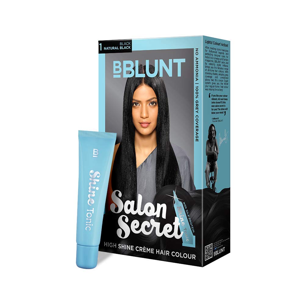 Bblunt Salon Secret High Shine Crã¨Me Hair Colour, 100G - Natural Black 1 (Pack Of 1)
