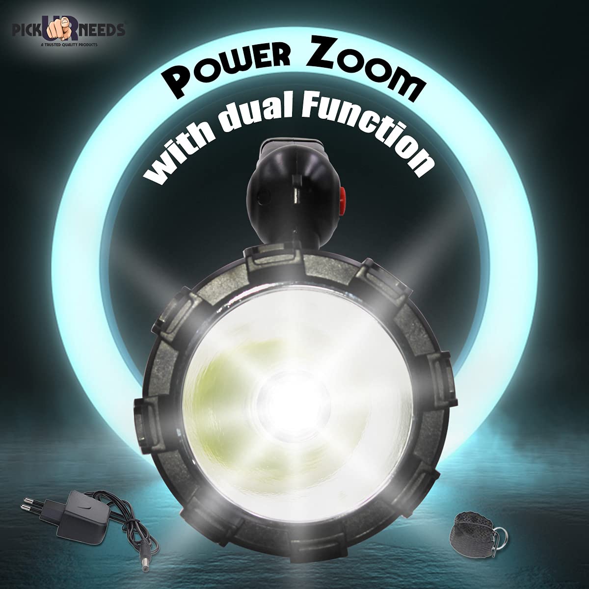 Pick Ur Needs Prime Metal 100W Rechargeable Waterproof Bright Led Torch Light Laser Long Range Distance High Power Search Light (Silver), 7000 Lumen - Springkart 