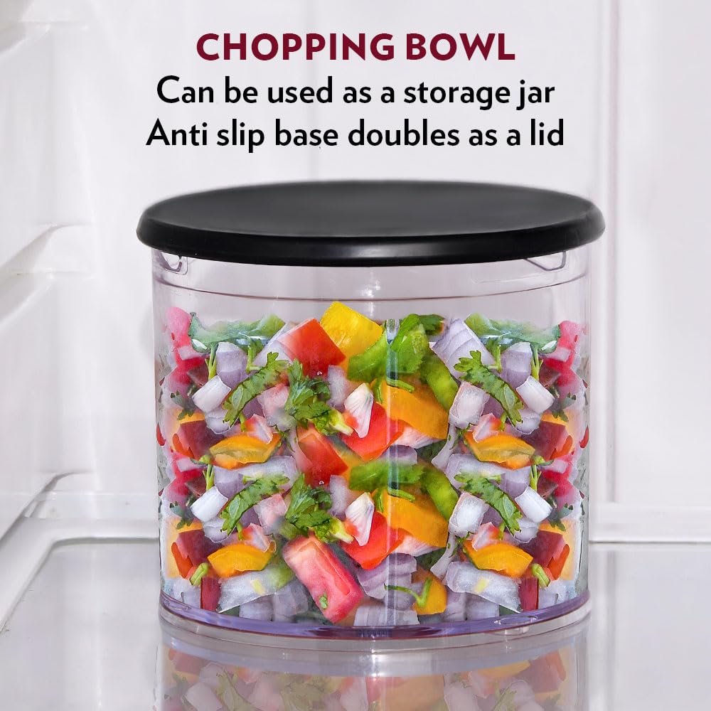 Borosil Chef Delite 300 Watts Electric Chopper for Kitchen, Twin Blade Technology, 600 ml 'chop-n-store' plastic bowl with lid, Vegetable Chopper, Cutter, Chop, Mince, Dice, Whisk, Blend - Springkart 