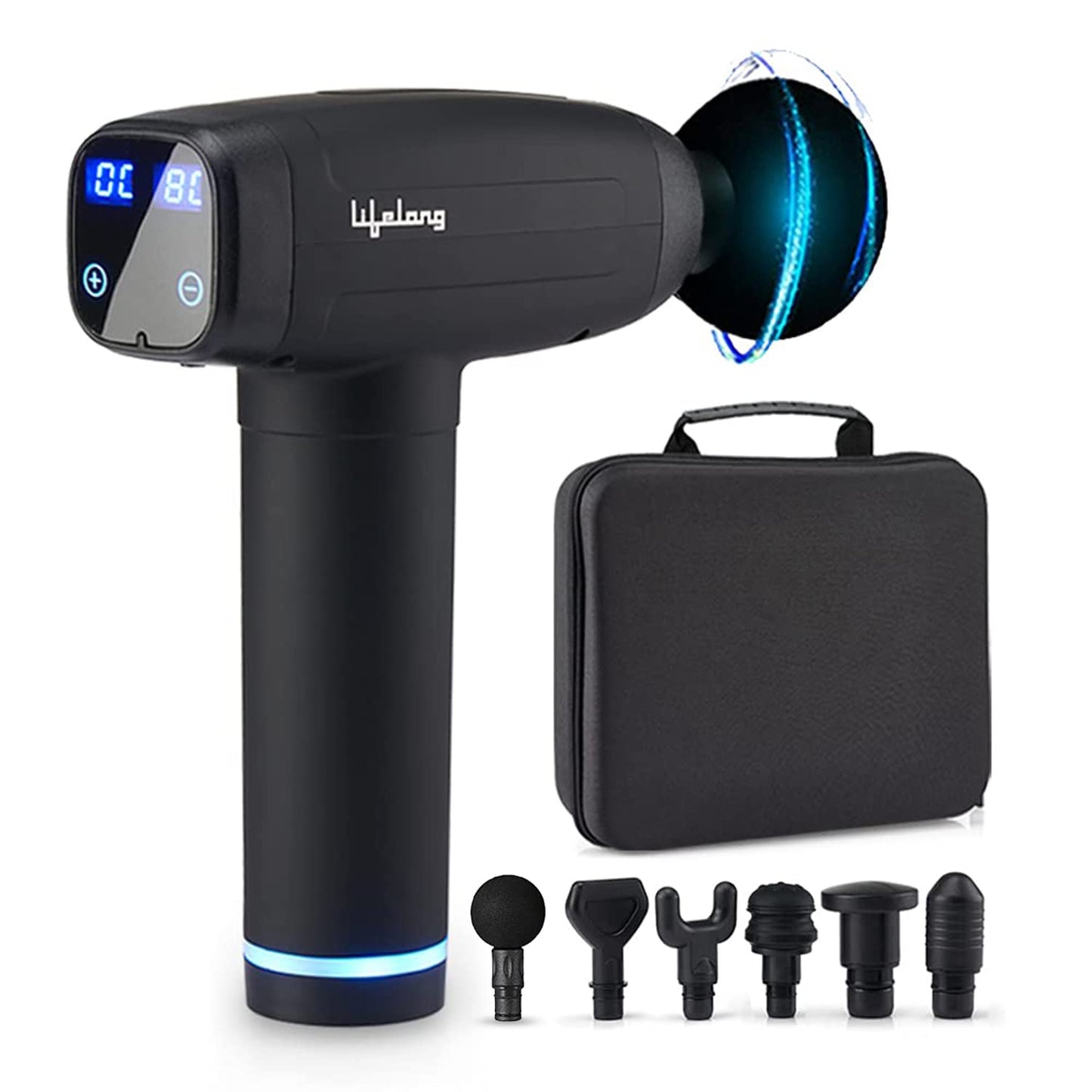 Lifelong Gun Massager Machine for Pain Relief - Body, Neck, Shoulders, Back, Arms & Feet Massager - 6 Speed Settings -7 Heads Attachment (LLGM109, Black) - Springkart 