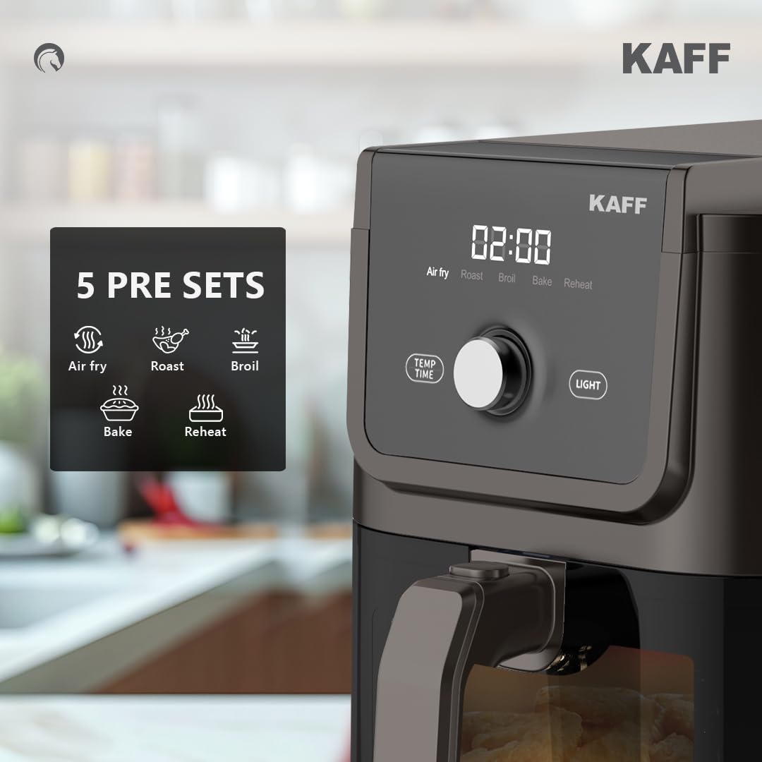 KAFF KFR5 Digital Air Fryer Oven with 360° High Speed Air Circulation Technology -1500W| Bake, Grill & Roast|Digital LED Display & Touch Control Panel (5L, Light Black)
