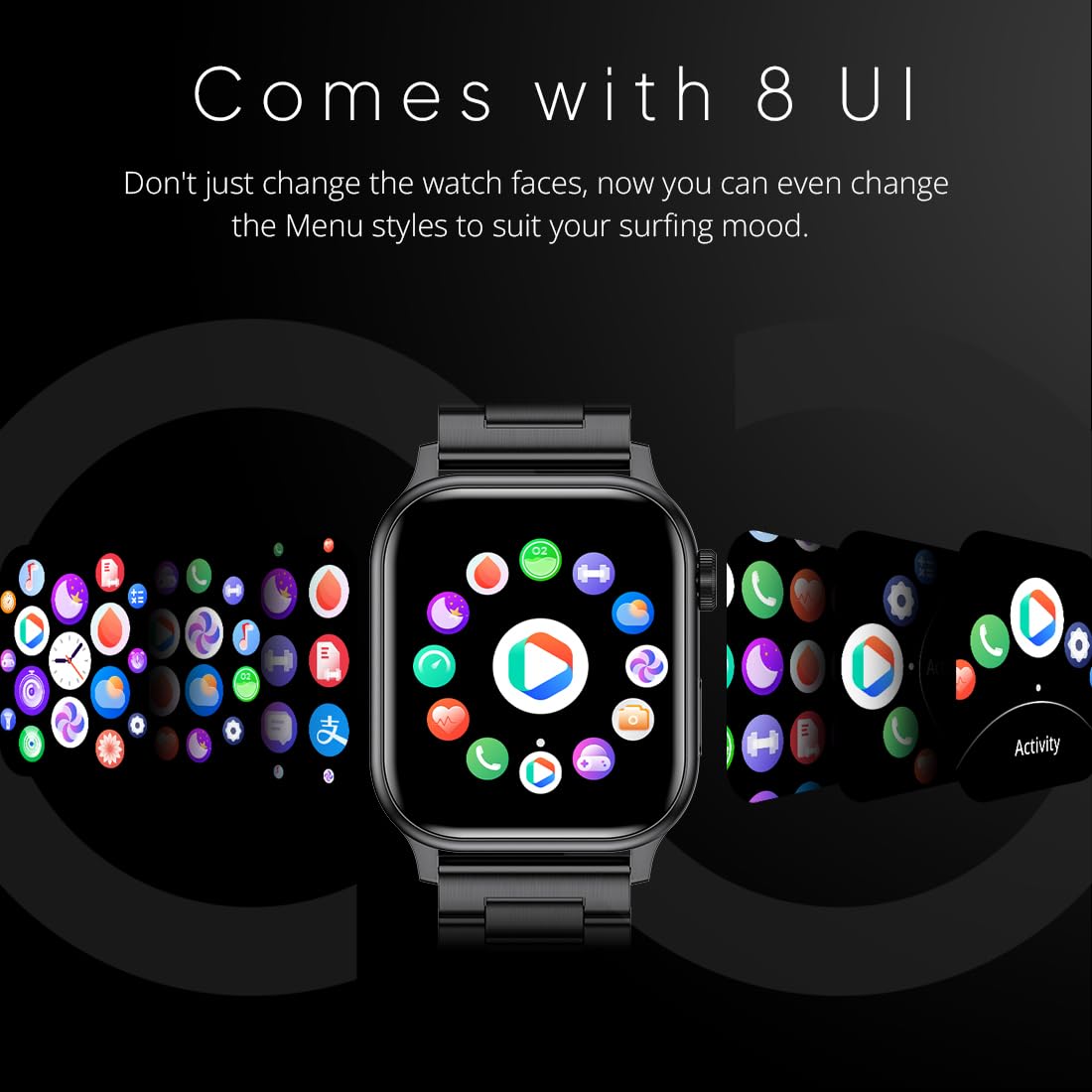 Fire-Boltt Rise Smart Watch 1.85″ with Bluetooth Calling, AI Voice Assistant, Rotating Crown, SpO2 & Heart Rate Monitor, 123 Sports Modes, IP67 Waterproof Metal Smartwatch for Men & Women - Black