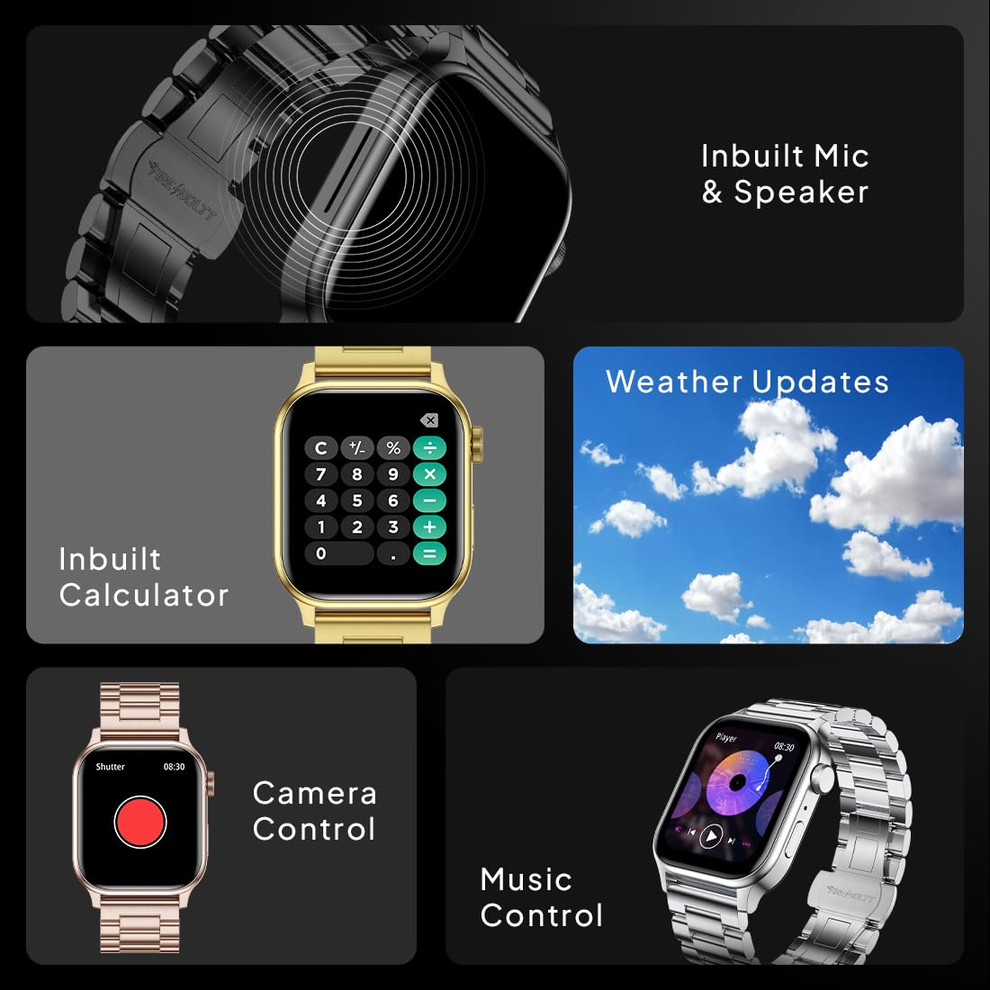 Fire-Boltt Rise Smart Watch 1.85″ with Bluetooth Calling, AI Voice Assistant, Rotating Crown, SpO2 & Heart Rate Monitor, 123 Sports Modes, IP67 Waterproof Metal Smartwatch for Men & Women - Black