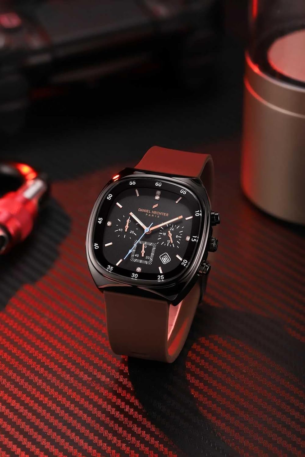 Daniel Hechter Paris Bercy Collection Modern Chronograph Watch for Men with Square Dial and Silicon Band-DHM1001