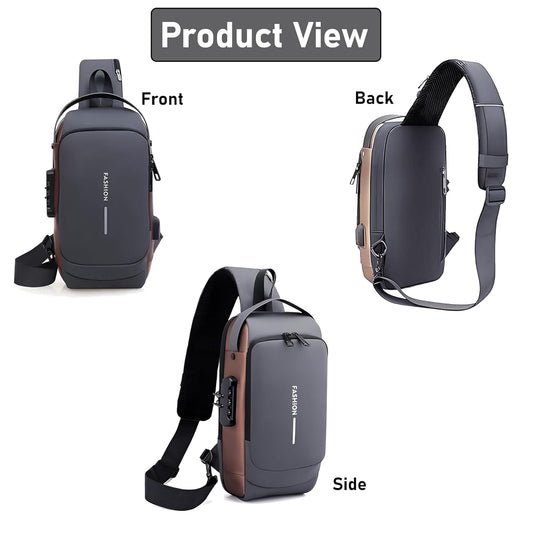 Quicknik Sling Bag for Men | Stylish Crossbody Backpack | Waterproof Polyester Slim Unisex Crossbody Chest Backpack | Leisure Travel Handbag | Anti-Theft Chest Bag With USB Charging Port