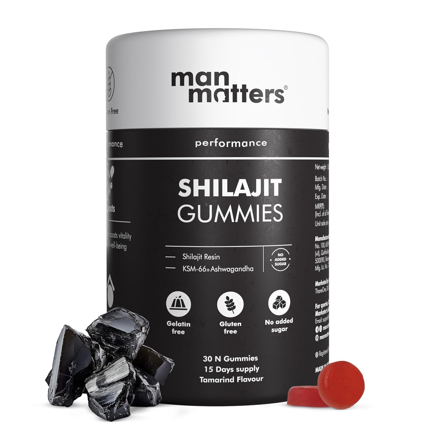 Man Matters Pure Himalayan Shilajit/Shilajeet Gummies with 75% Fulvic Acid & KSM 66 Ashwagandha | Boosts Stamina, Strength & Improves Energy Levels | No Added Sugar | Pack of 60