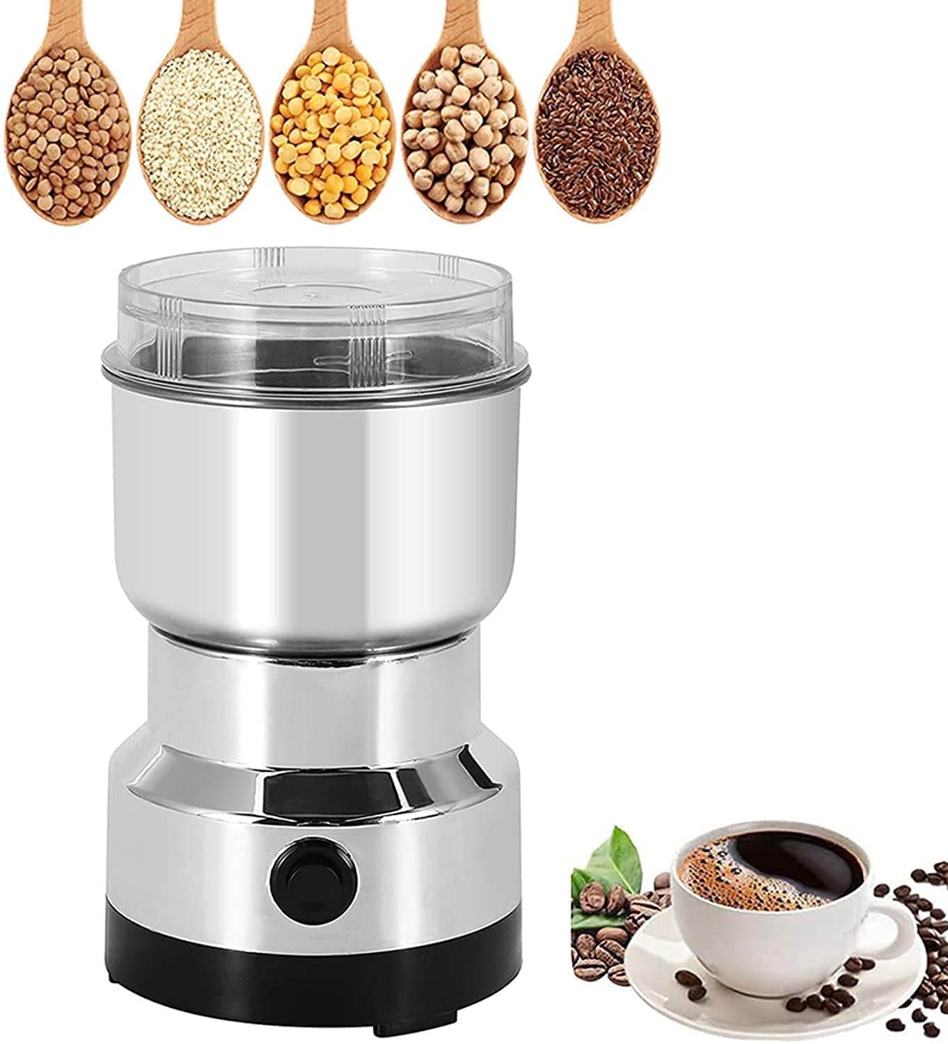 Multi-Functional Electric Stainless Steel Herbs Spices Nuts Grain Grinder with Stainless Steel Bowl, Portable Coffee Bean Seasonings Spices Mill Powder Machine Grinder Machine for Home and Office - Springkart 