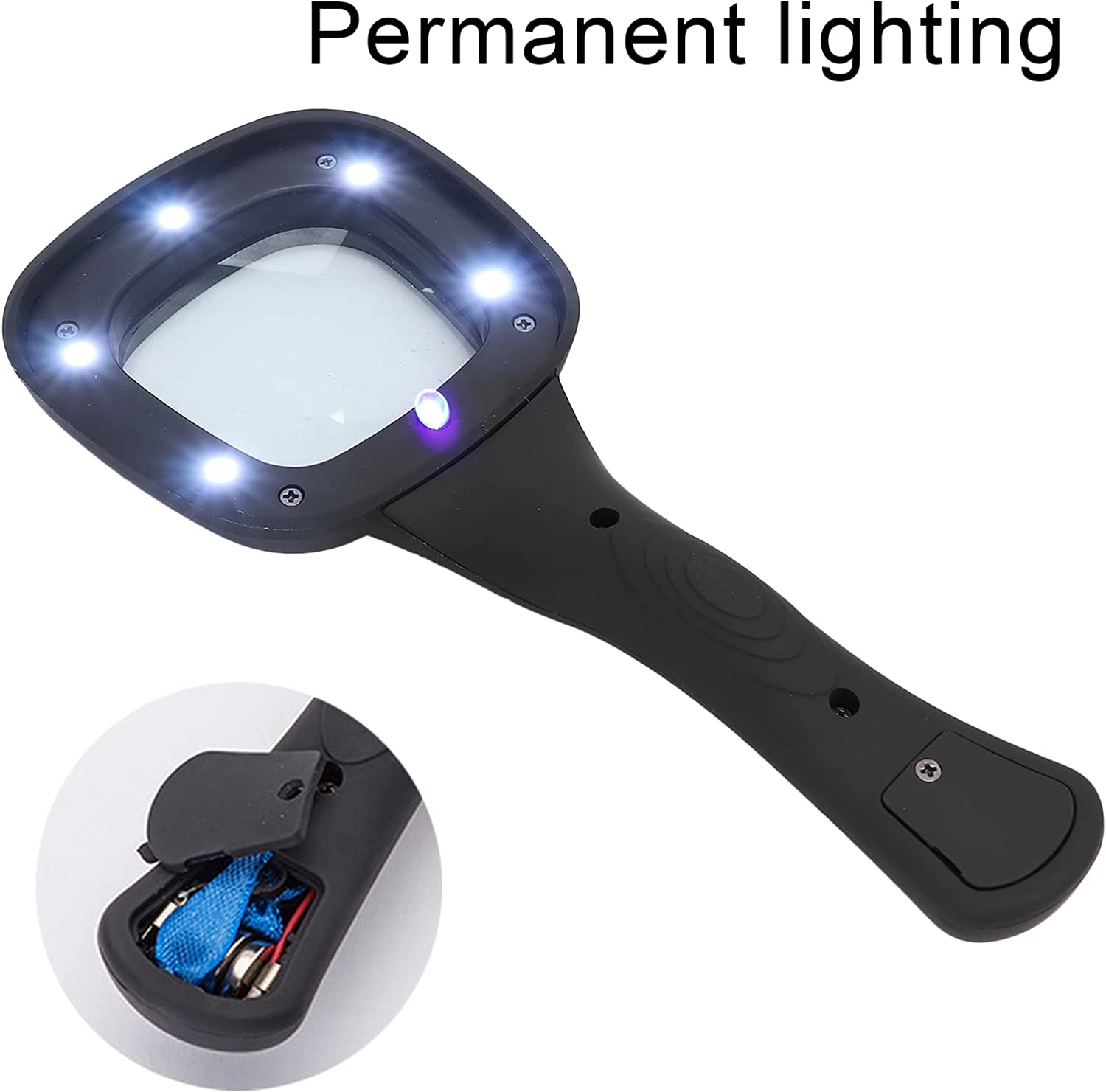 Handheld Magnifying Glass 6 LED Illuminated Lighted Magnifier for Seniors Reading, Soldering, Inspection, Coins, Jewelry, Exploring - Springkart 