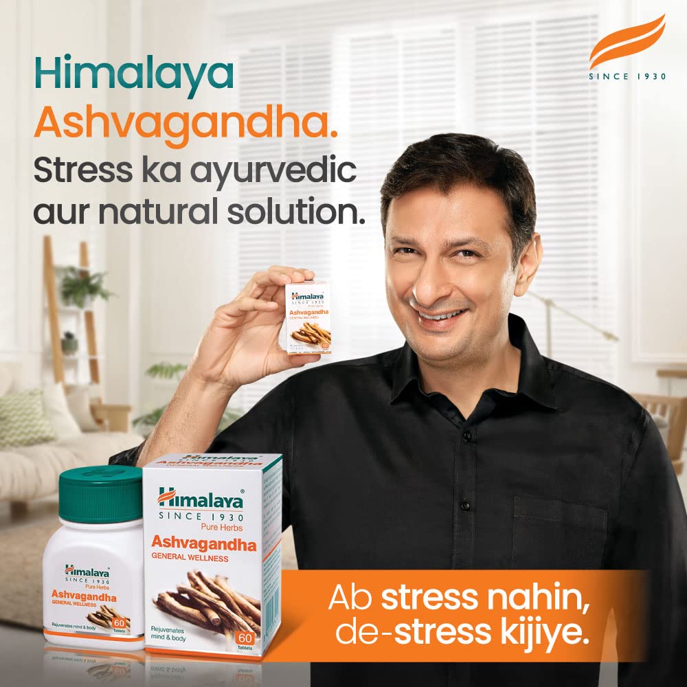 Himalaya Ashvagandha General Wellness Tablets | Stress Relief | Rejuvenates Mind & Body - 60 Tablets - Springkart 