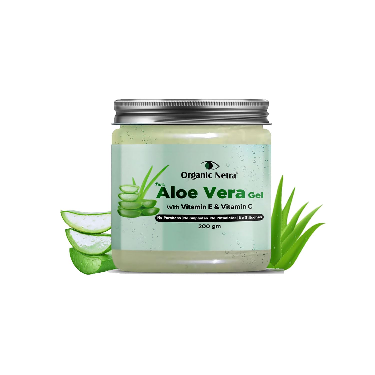 Organic Netra Pure Aloe Vera Gel with Vitamin C & E for Skin, Face and Hair | Helps to Repair and Smoothens Hair | Relax and Renew your Skin and Scalp |Paraben Free & Sulphate Free - 200 Gm - Springkart 