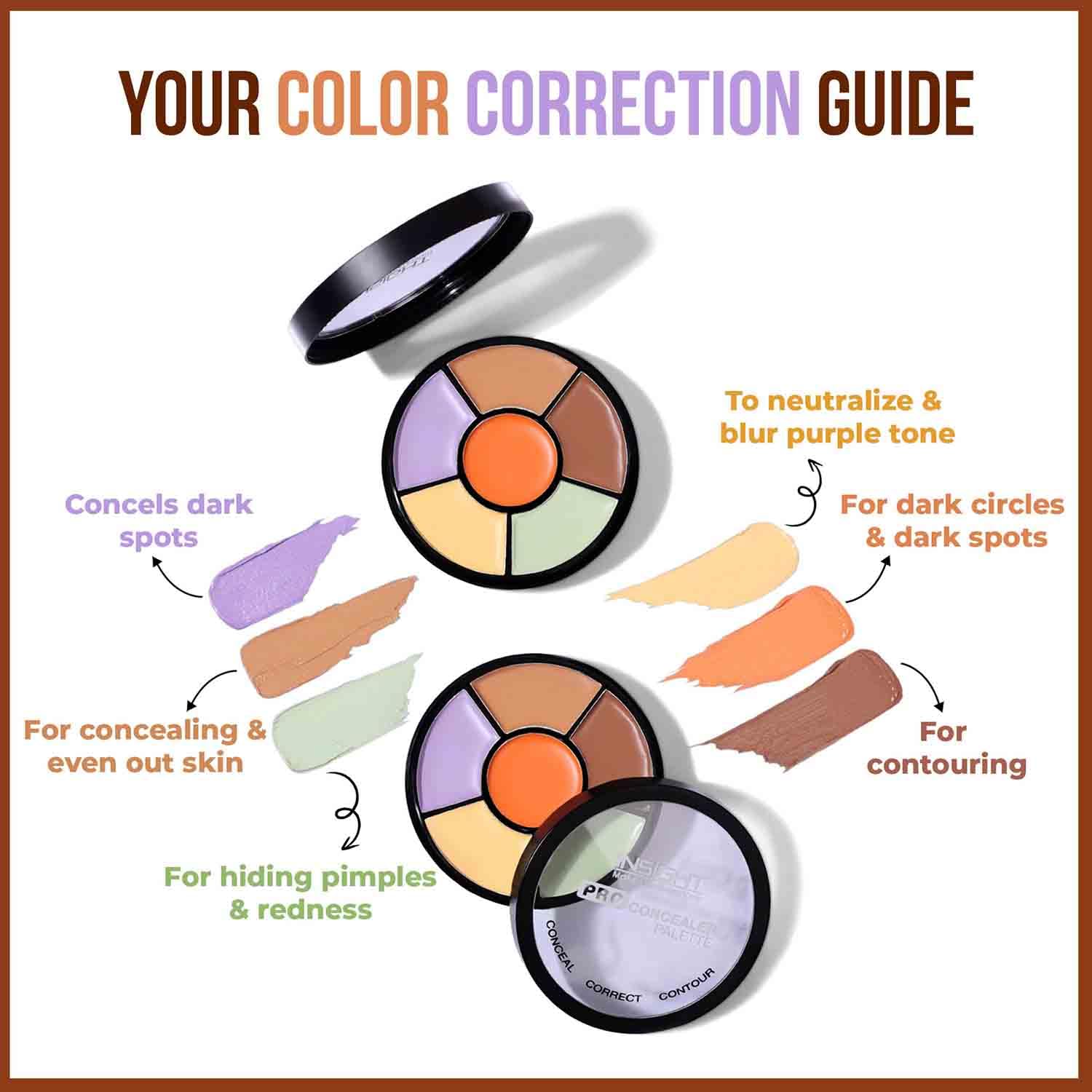 INSIGHT Pro Concealer Palette - Shade Corrector | Makeup Wheel for Face | Satin–Matte Finish | 3-in-1 Conceal, Contour & Correct | Waterproof | Full Coverage | 15gm