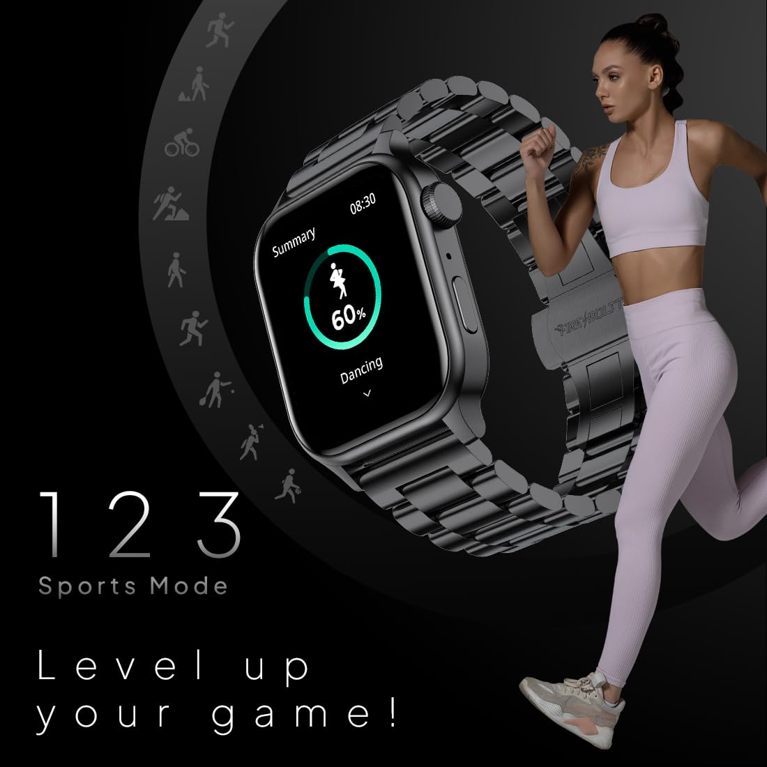 Fire-Boltt Rise Smart Watch 1.85″ with Bluetooth Calling, AI Voice Assistant, Rotating Crown, SpO2 & Heart Rate Monitor, 123 Sports Modes, IP67 Waterproof Metal Smartwatch for Men & Women - Black