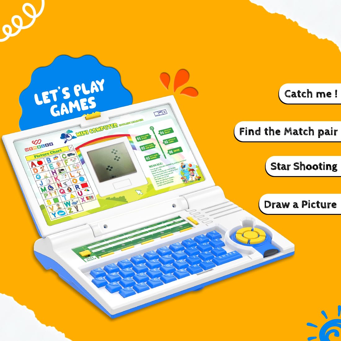 Wembley Educational Kids Laptop Learning Toy for 2-5 Years Boys Girls Computer Toys for 3 Years Fun Activity Learning Alphabet,Letter,Words,Games,Mathematics,Music,Logic Memory Tool - Blue