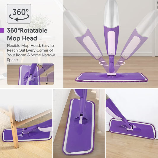 SEVENMAX Spray Mop For Floor Cleaning - Microfiber Floor Mop With 550Ml Refillable Bottle 3 Washable Pads Kitchen Dry Wet Flat Dust Mop For Cleaning Hardwood Laminate Wood Ceramic Marble Tile Floors