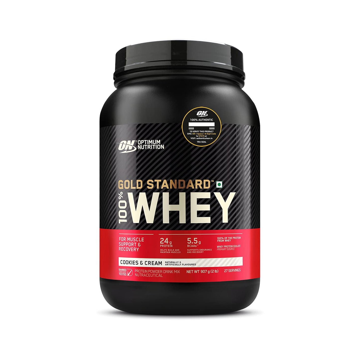 Optimum Nutrition (ON) Gold Standard 100% Whey Protein Powder 2 lbs, 907 g (Double Rich Chocolate), for Muscle Support & Recovery, Vegetarian - Primary Source Whey Isolate