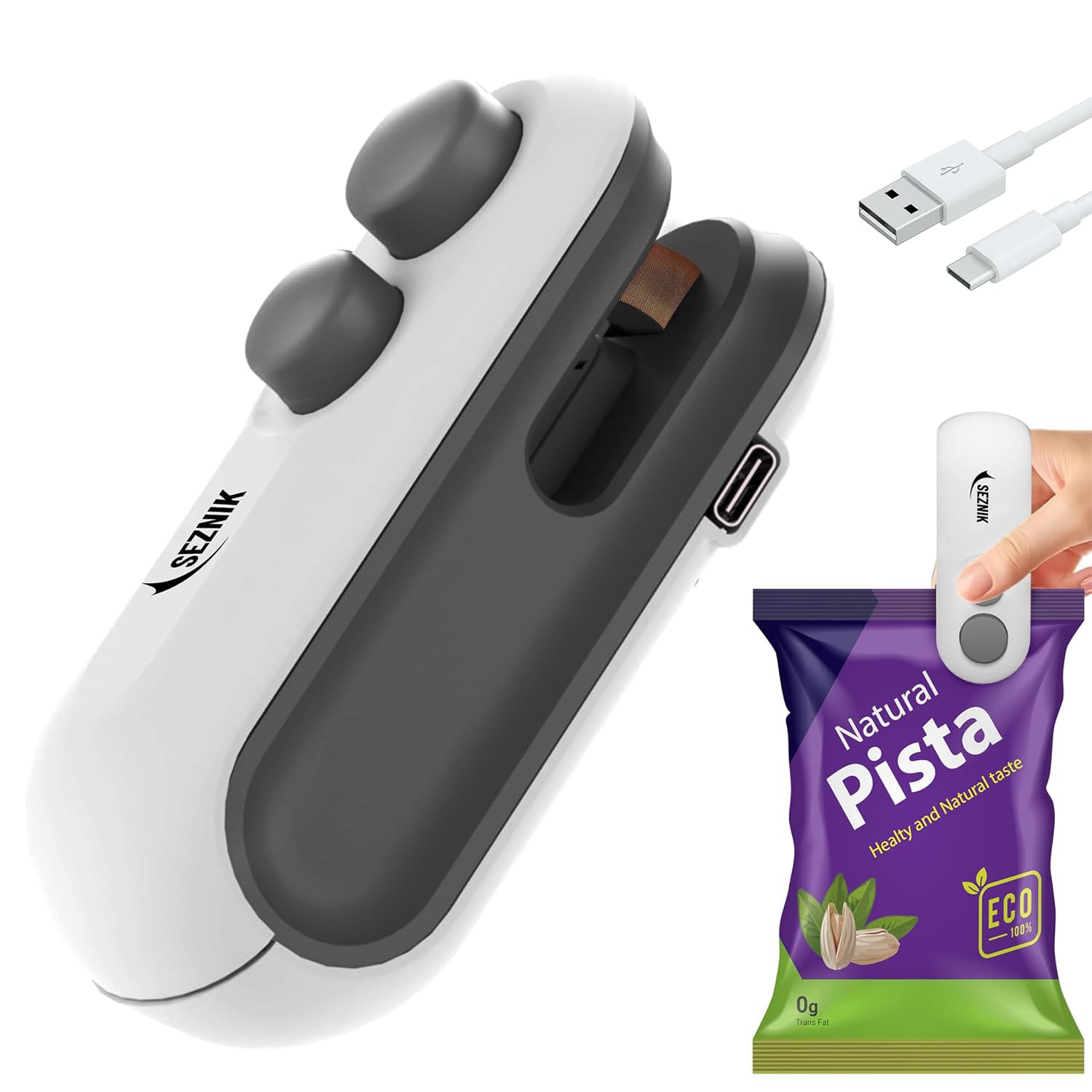 Seznik Portable Mini Sealing Machine, Handheld Packet Sealer for Food, Snacks, Chips, Fresh Storage, Plastic Bags Sealing Machine, 1 YEAR Warranty (SZ-PS03)