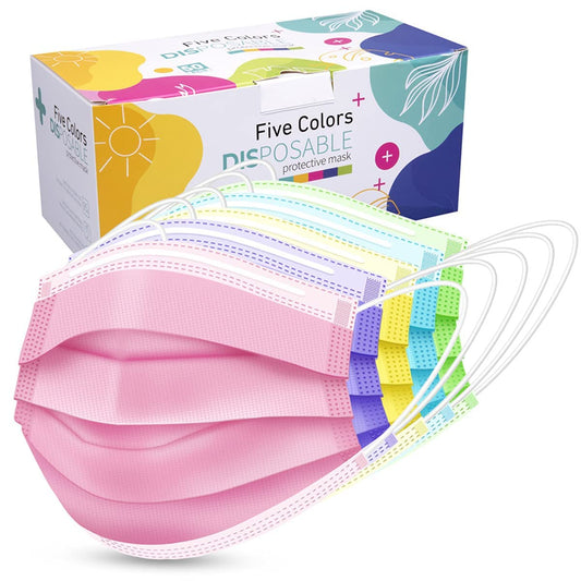 ZTANPS Non-Woven Fabric Disposable Face Mask for Men & Women (Pink, Purple, Yellow, Green, Blue, Pack of 50, Without Valve)