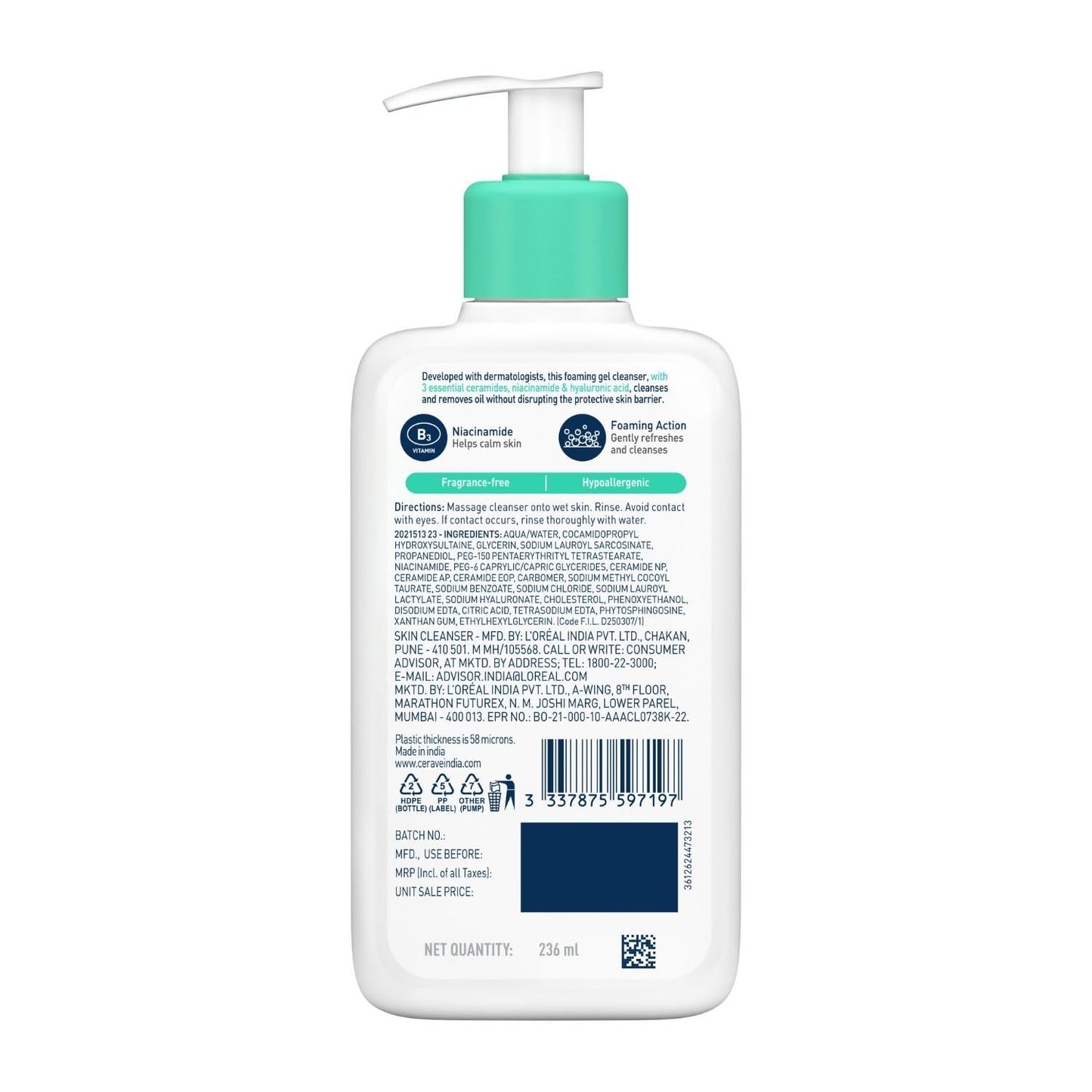 CeraVe Foaming Cleanser For Normal To Oily Skin