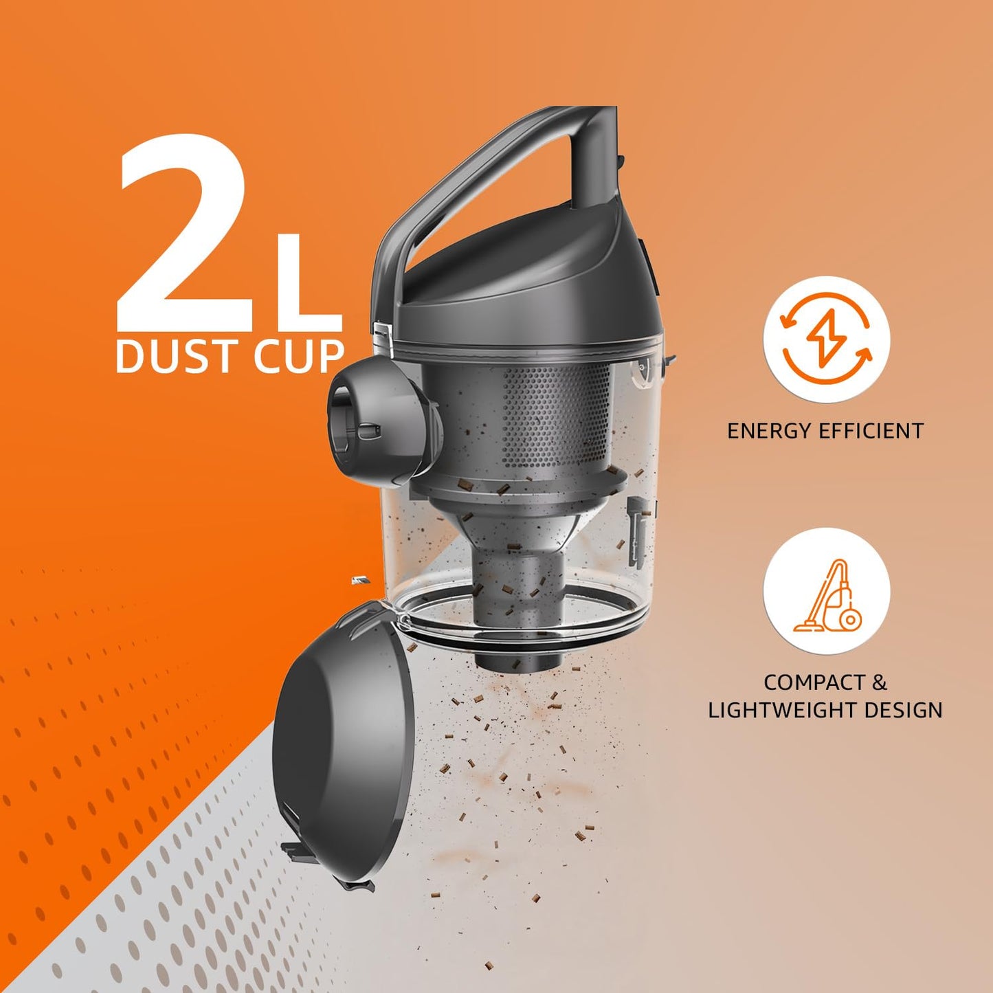 AmazonBasics Cylinder Bagless Vacuum Cleaner with Power Suction, Low Sound, High Energy Efficiency and 1 Years Warranty (2L, Black)