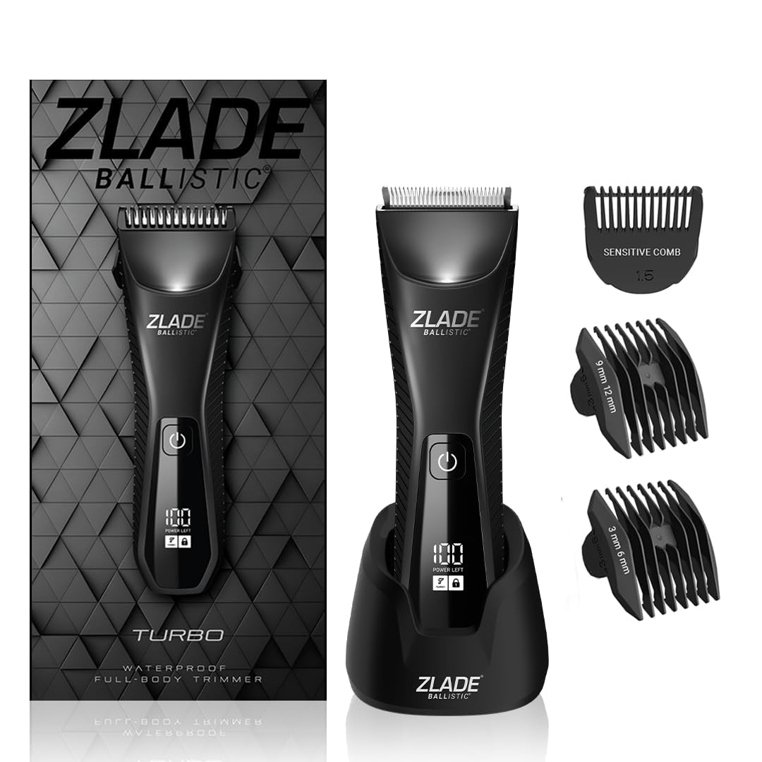 Zlade Ballistic TURBO 3.0 Full Body Manscaping Trimmer for Men | Beard, Body, Balls, Pubic Hair, Private Parts | IPX7 Waterproof, No Nicks or Cuts | 90 Mins Non Stop Runtime | 5 Mins Wireless or USB C Fast Charging | 2 Speed Turbo Mode for Beard or Body