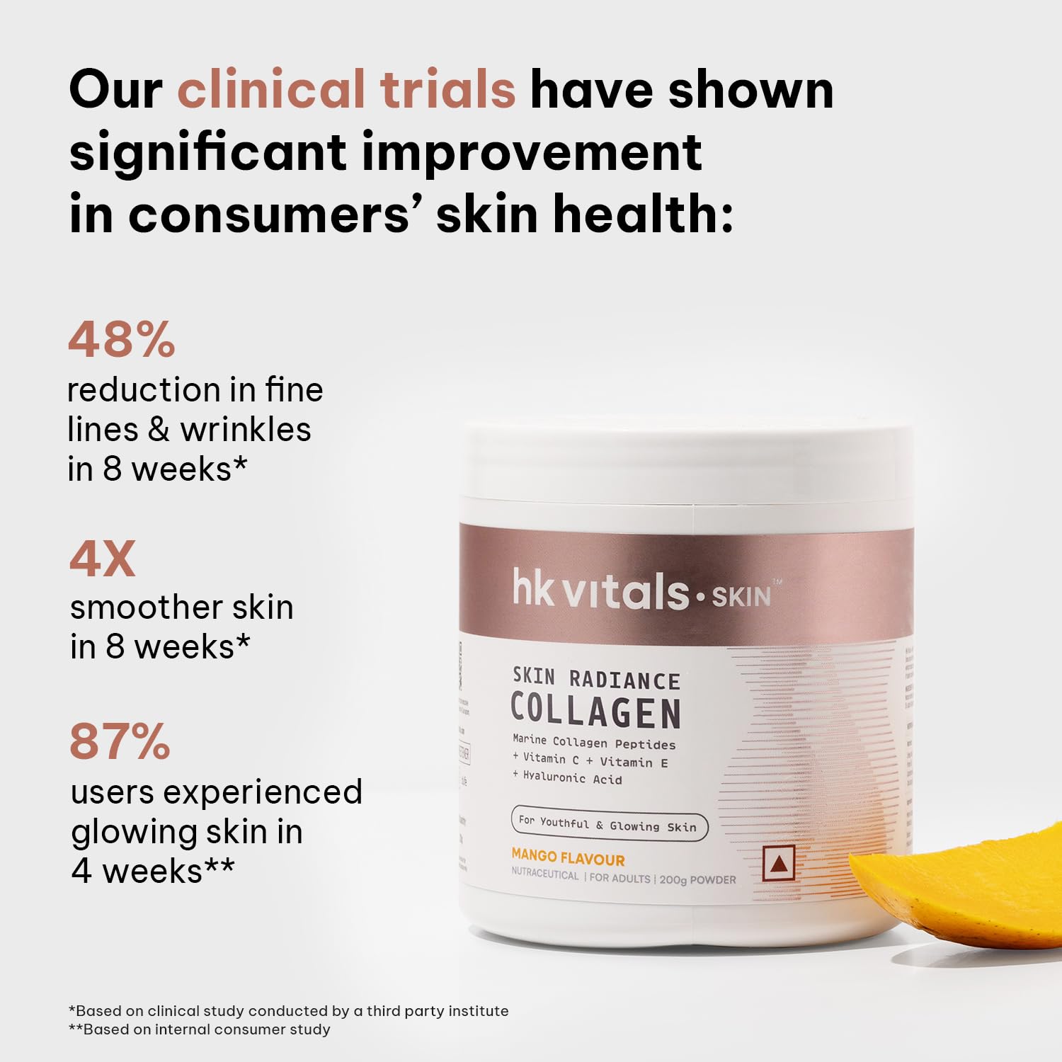 HealthKart hk vitals Skin Radiance Marine Collagen Supplement (Mango,200g) (Pack of 2)|With Biotin,Vitamin C & E for Healthy Skin & Hair,powder,2 count,25 Servings - Springkart 