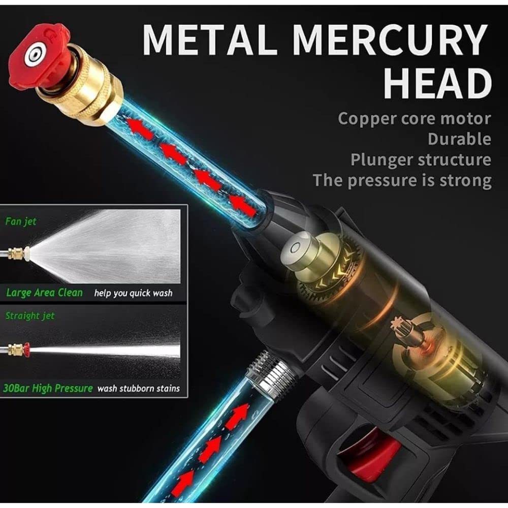 Cordless Car Washer High Pressure Gun - Car Washing 48V Rechargeable Electric Pressure Washer Gun Bike, Car Washing Pump, Portable Car Washer with Adjustable 3 in 1 Nozzle and 5M Pipe. (Dark Black)