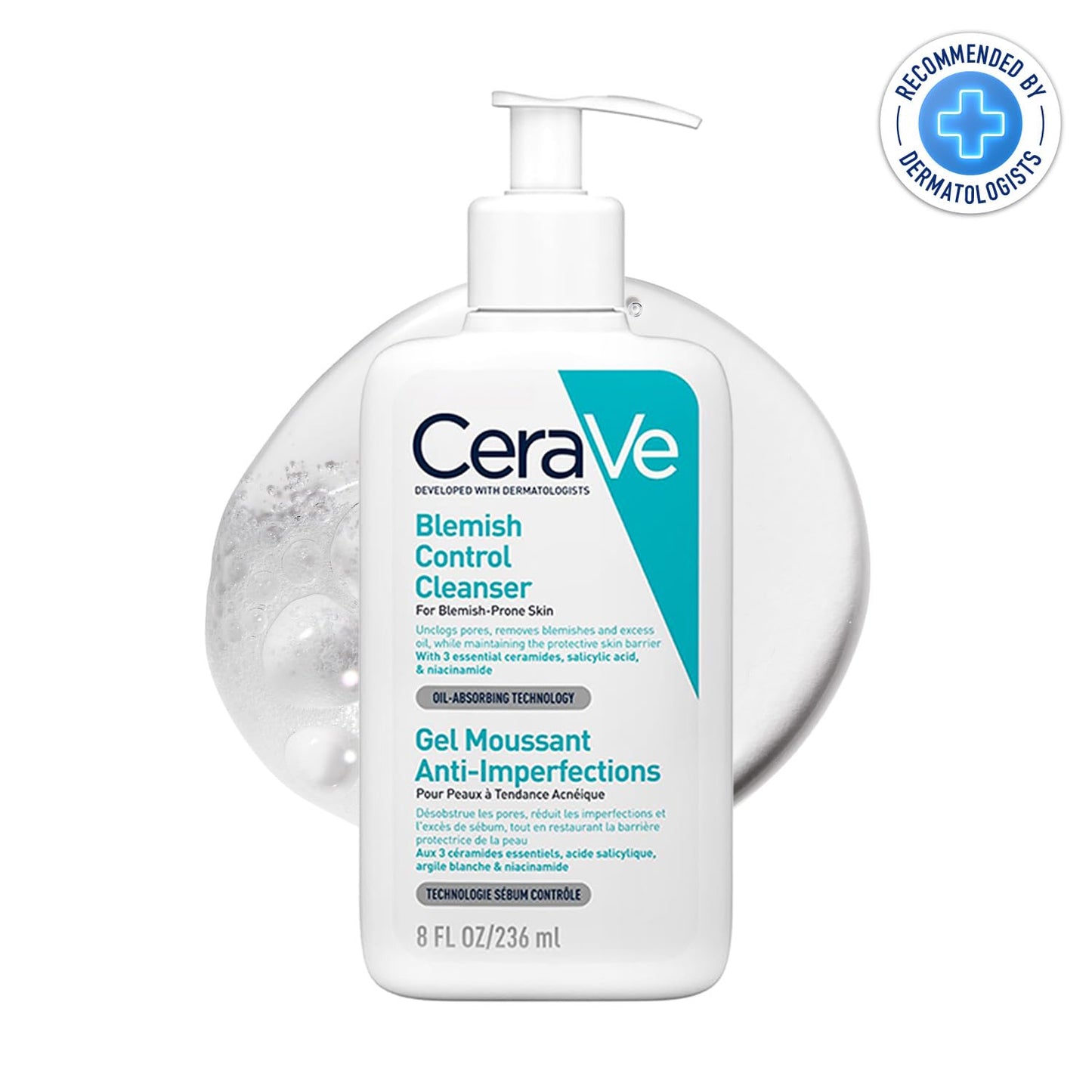 Cerave Blemish Control Cleanser with 2% Salicylic Acid & Niacinamide for Acne Prone Skin, Controls Acne & Spots, Unclog Pores & Reduces Blemishes, 236ml