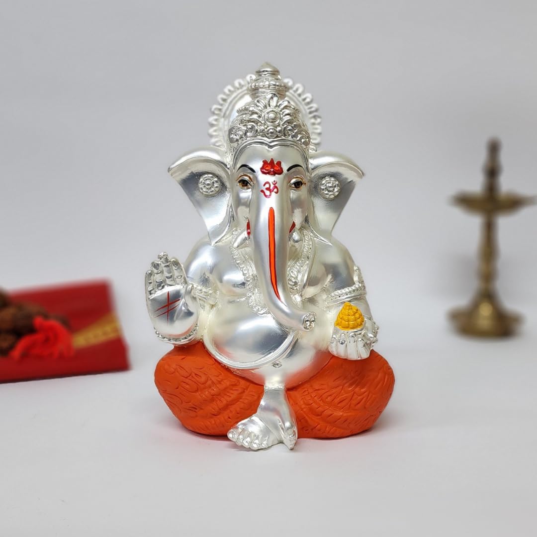 Gold Art India Ganesha Idol | Ganesh Statue for Home Decor | Ganesha murti for Office Desk, & Ganpati Idol for Car Dashboard | Unique Wedding & Birthday Gift (Gold Antique 3.5")