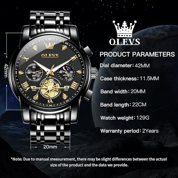 OLEVS Mens Chronograph Watch Gold Silver Stainless Steel Chain Quartz Wrist Watches Business Dress Waterproof Luminous Date Watch
