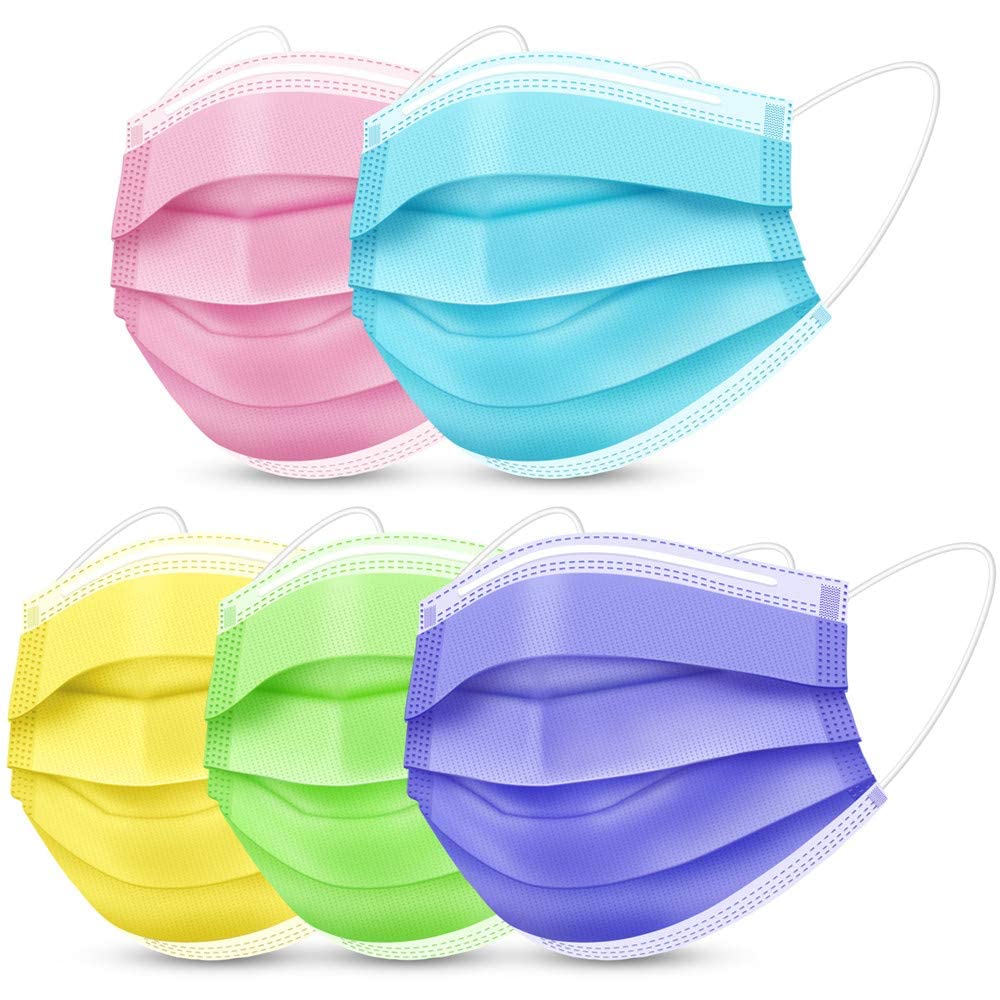 ZTANPS Non-Woven Fabric Disposable Face Mask for Men & Women (Pink, Purple, Yellow, Green, Blue, Pack of 50, Without Valve)